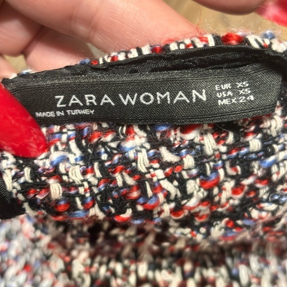 Zara lightweight tweed fringe pleated peplum top XS - Picture 6 of 6